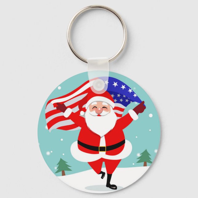 Porte-clés Santa running with american flag (Recto)