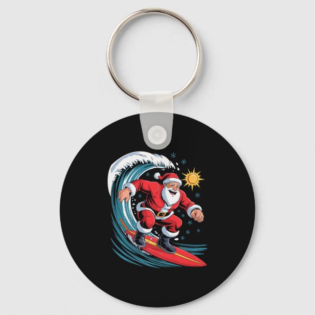 Porte-clés Santa Surfing Funny Surfer Holiday Christmas Xmas  (Recto)