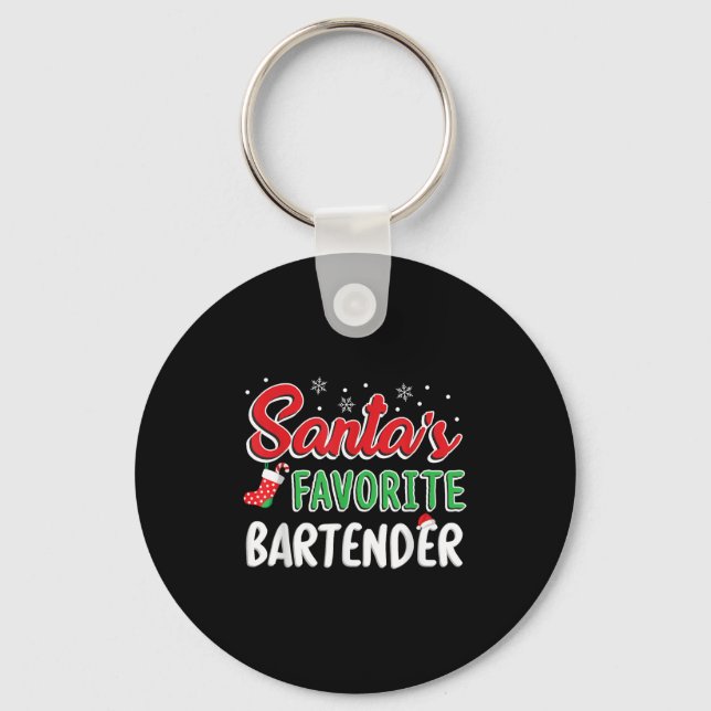 Porte-clés Santa's Favorite Bartender T Shirt Cute Xmas Party (Recto)