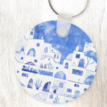 Porte-clés Santorin Grèce Aquarelle Townscape<br><div class="desc">Une aquarelle de paysage de la belle île grecque de Santorin.</div>