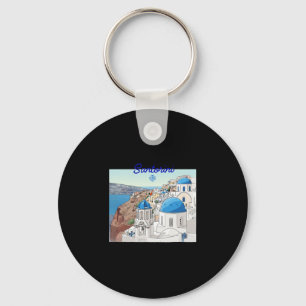 Porte-clés Santorin Grèce Drapeau Grec Art de vacances Dôme B