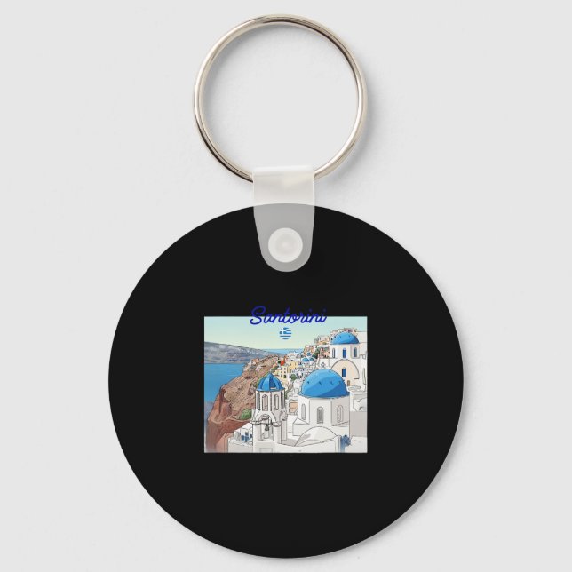 Porte-clés Santorin Grèce Drapeau Grec Art de vacances Dôme B (Recto)