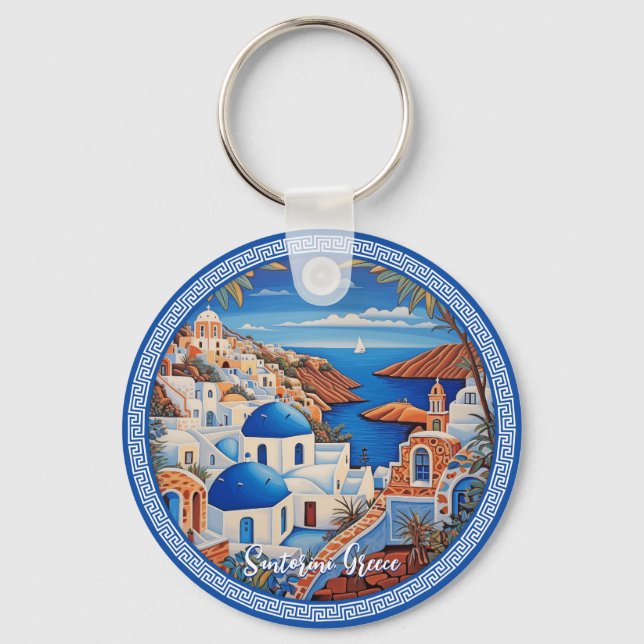 Porte-clés Santorin Grèce Island Peinture de la mer | Art du  (Recto)