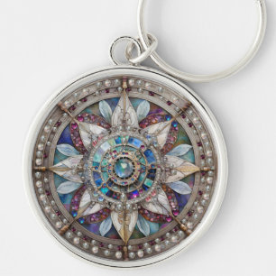 Porte-clés Saphirs roses et bleus Diamants Perles Mandala
