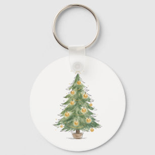Porte-clés Sapin de Noël élégant avec ornements d'eau dorés