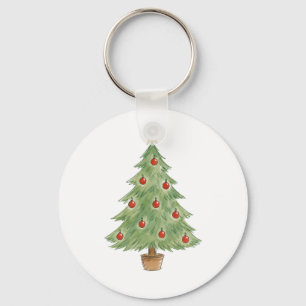 Porte-clés Sapin de Noël en pot avec ornements rouges 