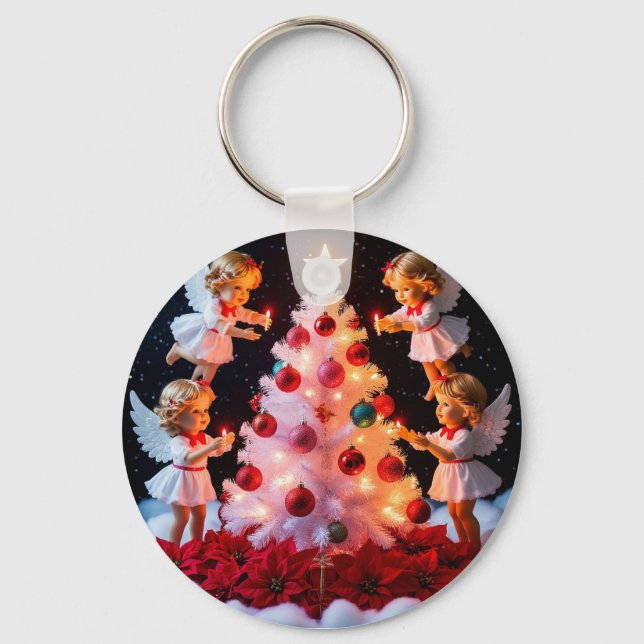 Porte-clés Sapin de Noël fantaisiste avec figurines d'anges (Recto)