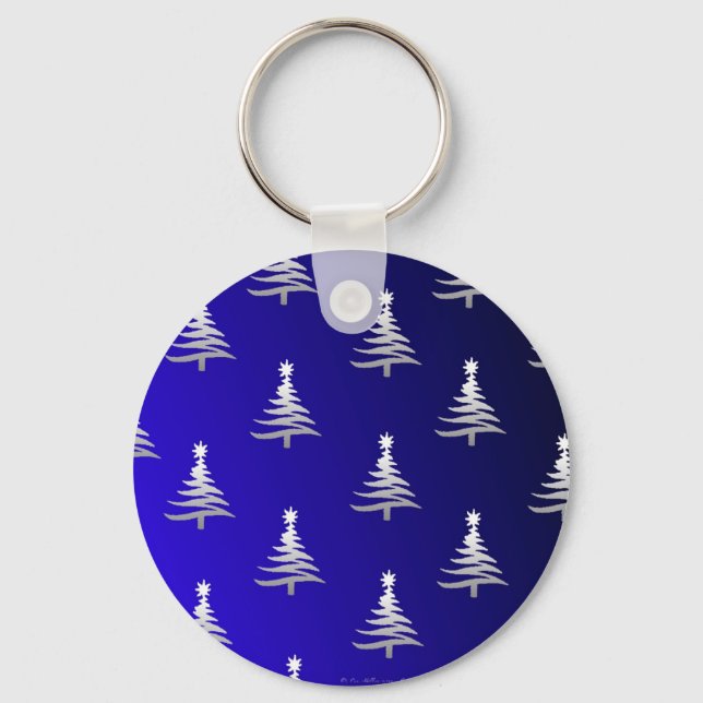 Porte-clés Sapins de Noël Argent sur Bleu Cobalt (Recto)