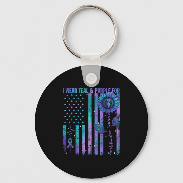 Porte-clés Sarcelle Violet États-Unis Drapeau Prévention Suic (Recto)
