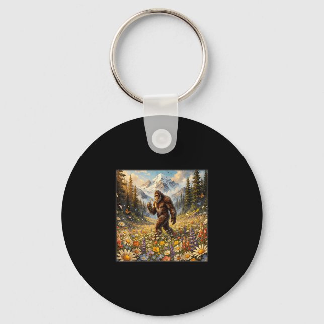 Porte-clés Sasquatch dans un champ de fleurs de pissenlit big (Recto)