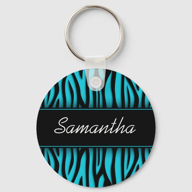 Porte-clés Sassy Turquoise Blue Zebra Personnalisé (Recto)