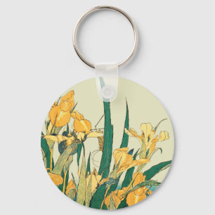 Porte-clés Sauterelle Hokusai et iris art japonais