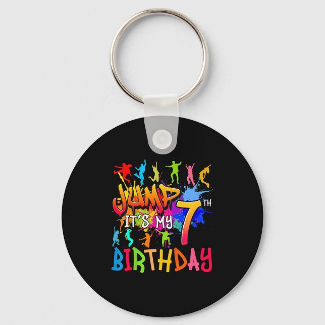 Porte-clés Sautons C'est Mon Anniversaire 7 Ans Trampoline An (Recto)