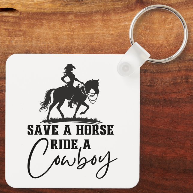 Porte-clés Sauver un cheval monter un cowboy (Verso)