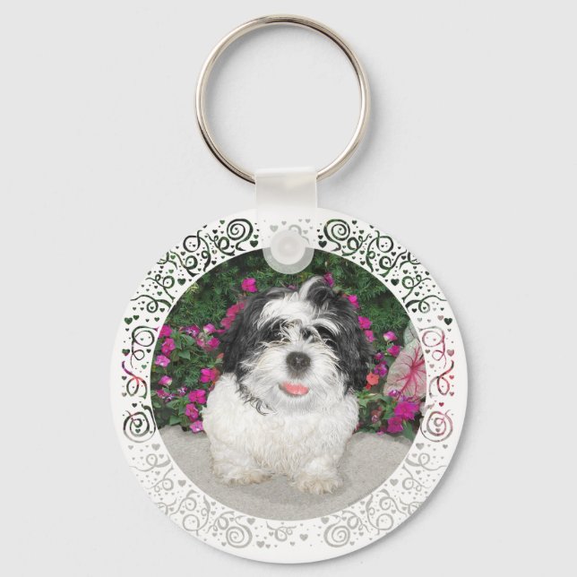 Porte-clés Sauvetage de chiot Shih Tzu noir et blanc (Recto)