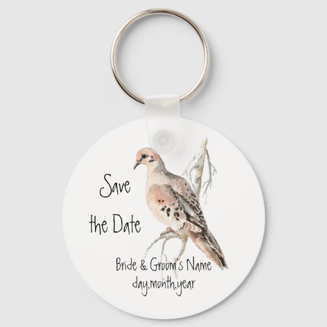 Porte-clés Sauvez la date, TurtleDove, Mariage d'oiseaux (Recto)
