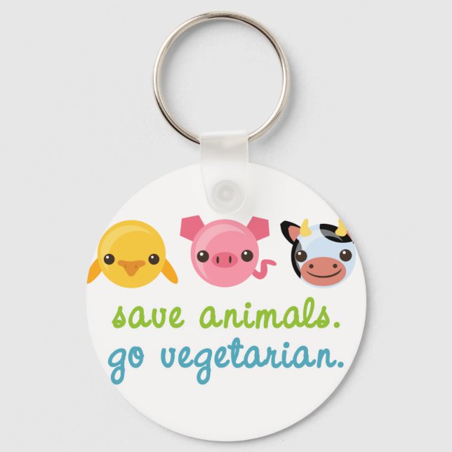 Porte-clés Sauvez les animaux Aller végétarien (Recto)