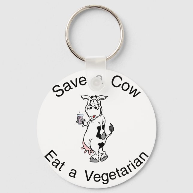 Porte-clés Sauvez une vache Mangez un végétarien (Recto)