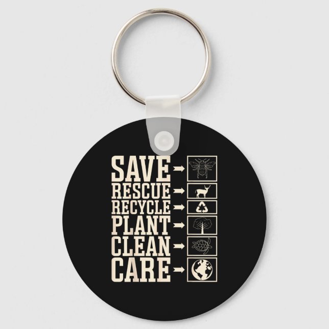 Porte-clés Save Rescue Recycle Plant Clean Care  (Recto)