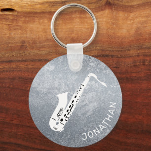 Porte-clés Saxophone Gris Argent Minimaliste Moderne Personna