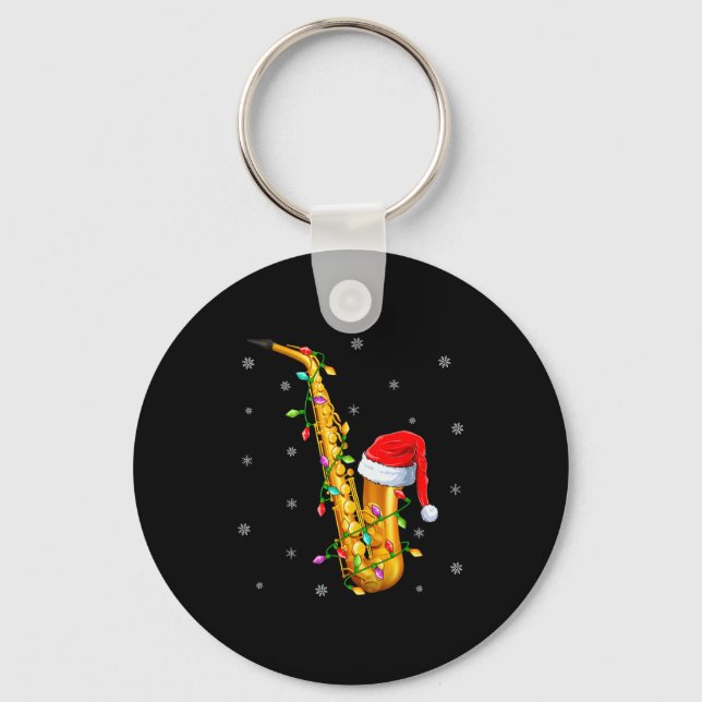 Porte-clés Saxophone Music Lover Xmas Lights Santa Saxophone  (Recto)