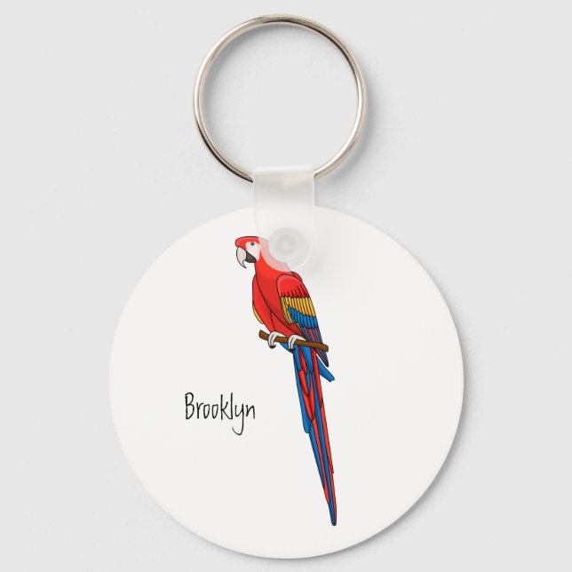 Porte-clés Scarlet macaw parrot cartoon illustration (Recto)