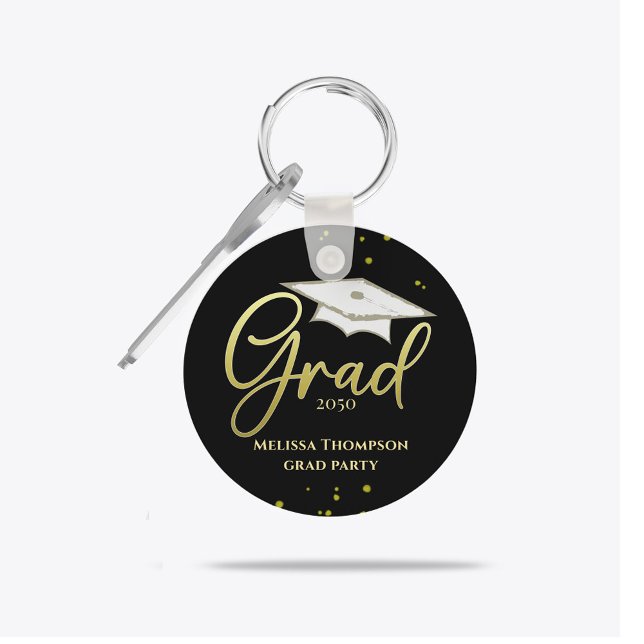 Porte-clés Scénario de remise de diplômes en or pour fête de  (Gold script graduation party favor keepsake for high school or college Class of celebrations.)