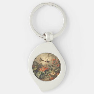 Porte-clés Scène botanique vintage : colibris et fleurs
