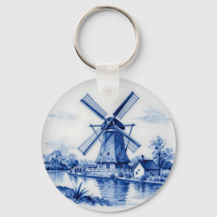 Porte-clés Scène de canal classique avec moulin à vent de Del