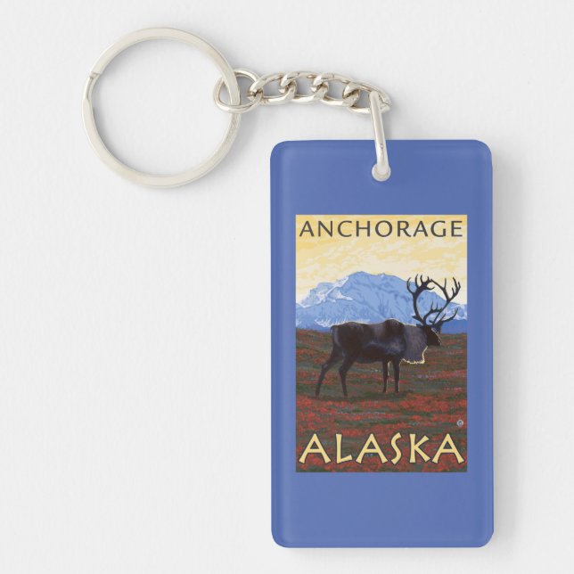 Porte-clés Scène de caribou - Anchorage, Alaska (Devant)