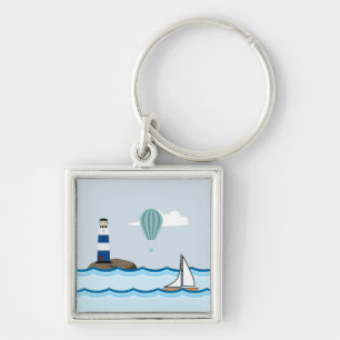 Porte-clés Scene nautical with Lighthouse and Sailboat