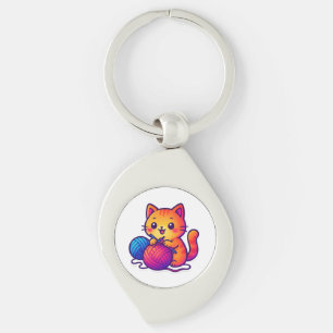 Porte-clés Scène Whimsical de Tricot de chats Kawaii avec sur