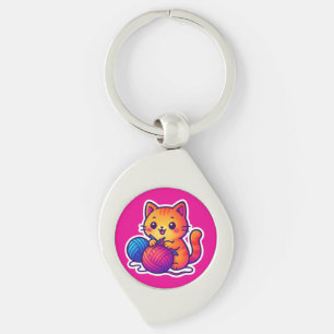 Porte-clés Scène Whimsical de Tricot de chats Kawaii avec sur