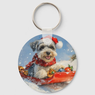 Porte-clés Schnauzer Chien en Traîneau Laissez-le Neiger Noël
