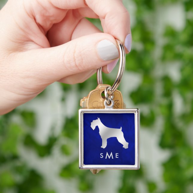 Porte-clés Schnauzer en argent bleu monogramme (main)