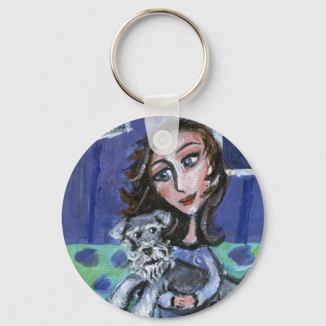 Porte-clés Schnauzer étreint une dame (Recto)