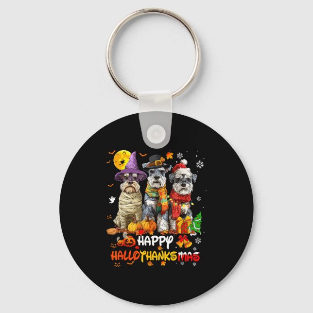 Porte-clés Schnauzer Happy Hallothanksmas Dog Lover Christmas (Recto)