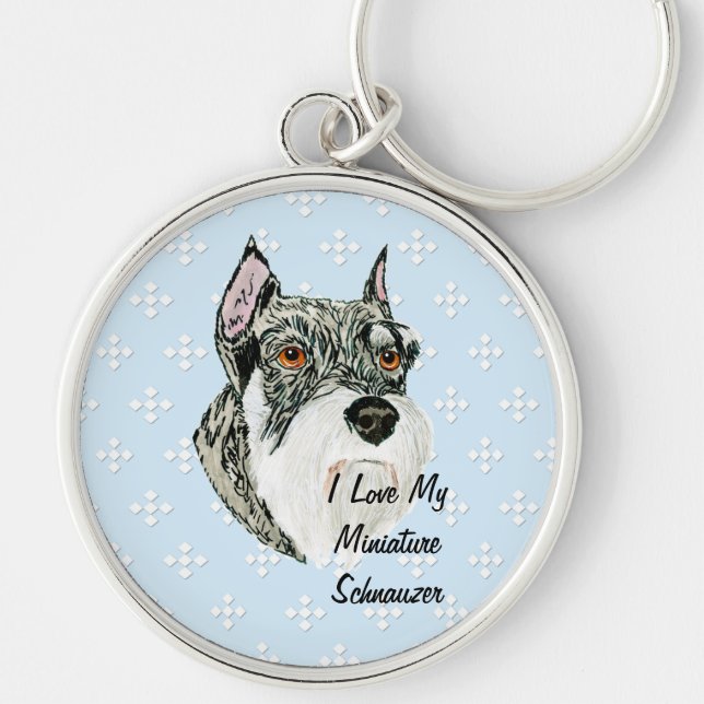 Porte-clés Schnauzer miniature - bleu avec la conception (Devant)