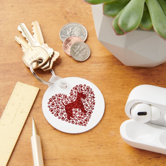 Porte-clés Schnauzer Silhouette Heart Paws Print - Dog Lover (Bureau)