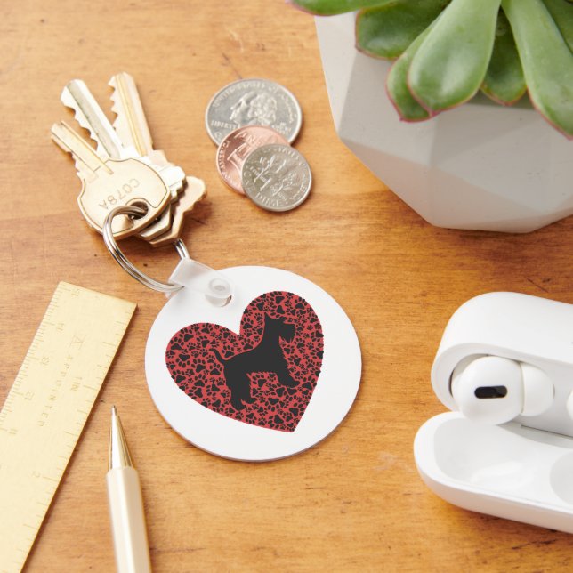 Porte-clés Schnauzer Silhouette Heart Paws Print - Dog Lover (Bureau)