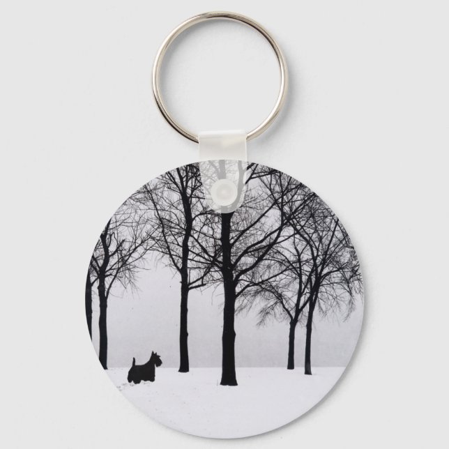 Porte-clés Scottie dans les bois enneigés (Recto)