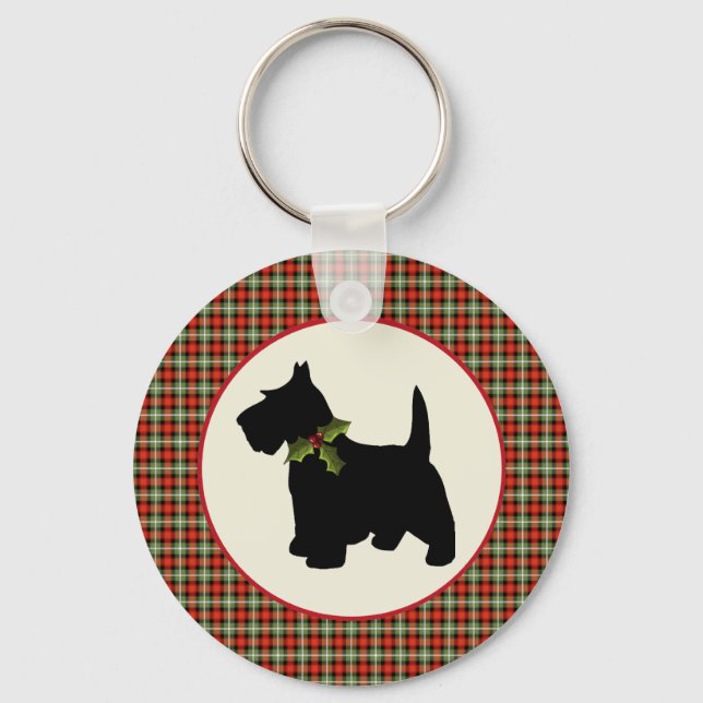 Porte-clés Scottie Dog Scotch Plaid Christmas (Recto)