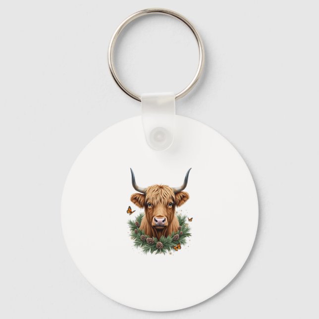 Porte-clés Scottish Highland Cow Cattle Hairy Cow Christmas W (Recto)