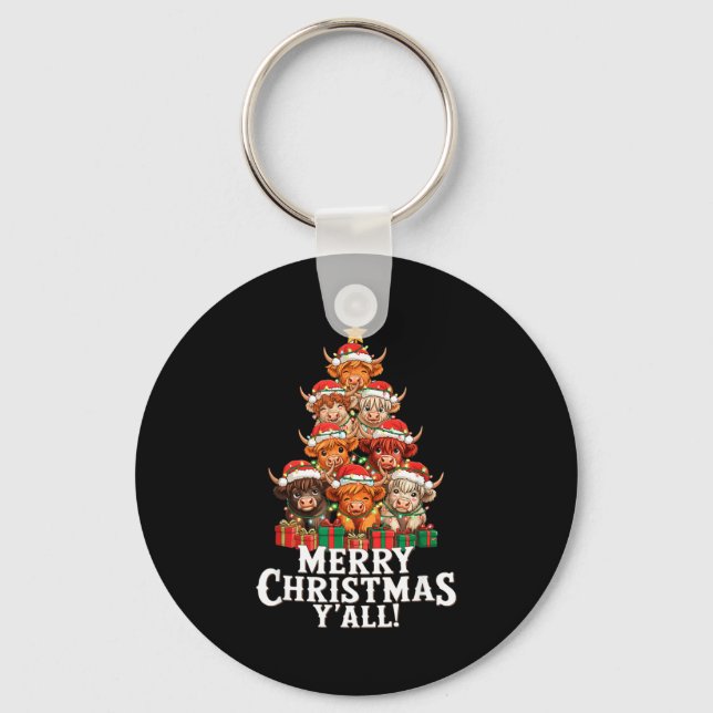 Porte-clés Scottish Highland Cow Christmas Tree Funny Cow Lov (Recto)
