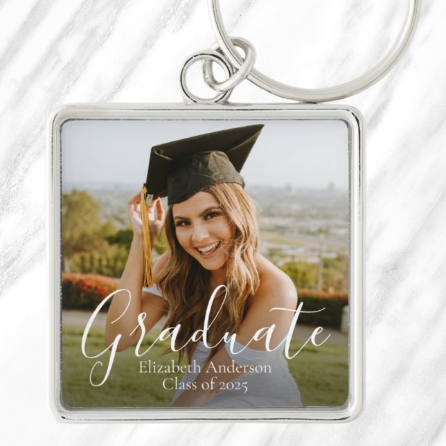 Porte-clés Script de diplômé personnalisé de la promotion 202 (Class of 2025 Custom Graduate Script Photo Keychain)