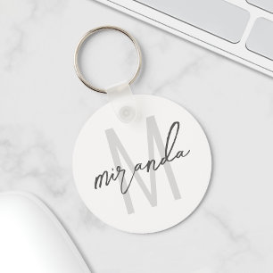 Porte-clés Script moderne Monogramme personnalisé et clé de n