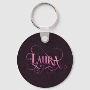 Porte-clés Script Tourbillonnant personnalisé Laura Pink sur 