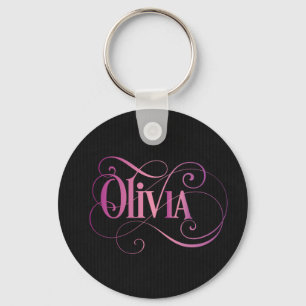 Porte-clés Script Tourbillonnant personnalisé Olivia rose sur