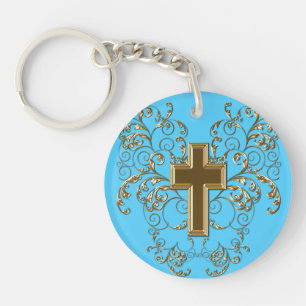 Porte-clés Scrolls et Porte - clé croisé, Bleu clair et Or