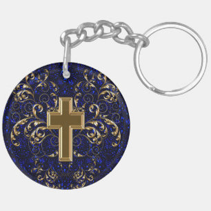 Porte-clés Scrolls et Porte - clé croisé, Bleu et Or